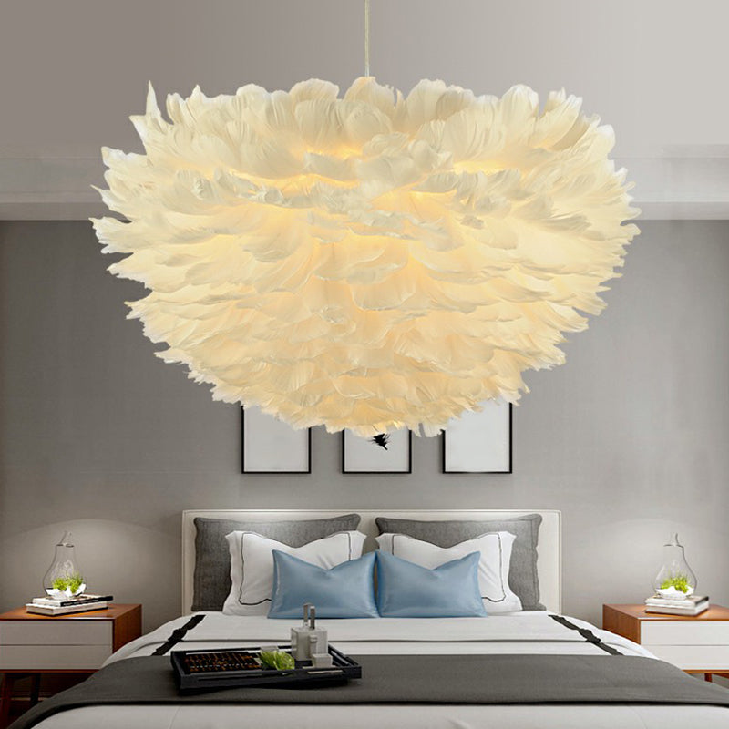 Hemispherical Living Room Feather Pendant Light Feather 1-Light Modern Suspension Light Fixture Clearhalo 'Ceiling Lights' 'Modern Pendants' 'Modern' 'Pendant Lights' 'Pendants' Lighting' 2187489