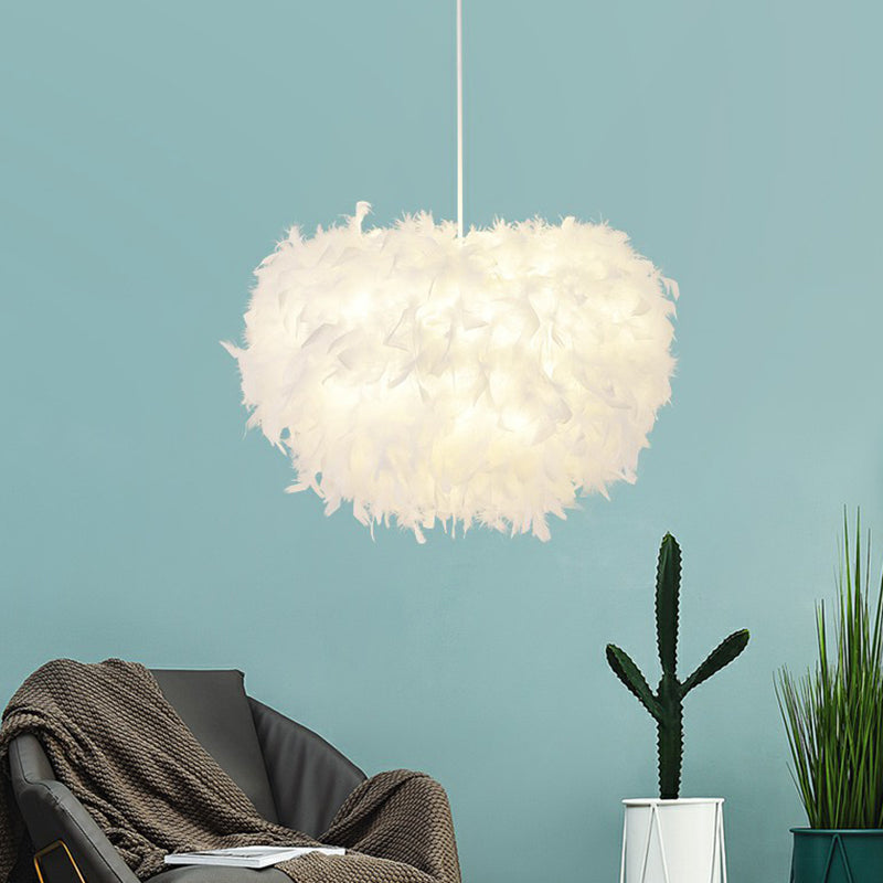 Minimalistic Hemisphere Suspension Light Feather Living Room Pendant Light Fixture in White Clearhalo 'Ceiling Lights' 'Modern Pendants' 'Modern' 'Pendant Lights' 'Pendants' Lighting' 2187511