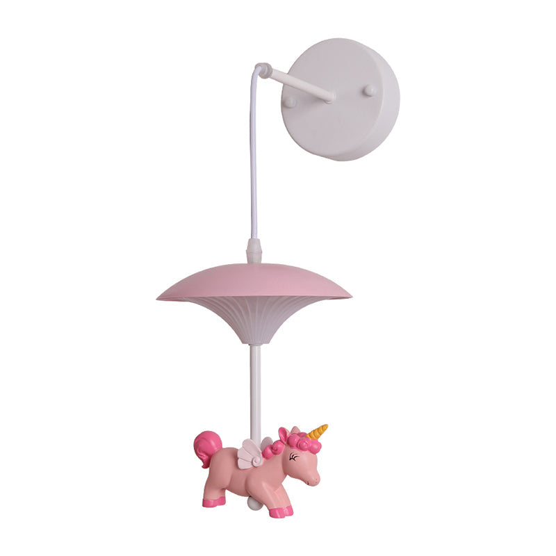 Mushroom Shaped Metallic LED Wall Light Pink Wall Lighting Fixture with Resin Unicorn Clearhalo 'Wall Lamps & Sconces' 'Wall Lights' Lighting' 2187581