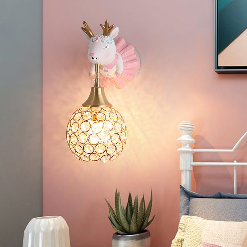 Hollowed out Ball Bedside Wall Mount Light Crystal 1 Head Artistic Wall Light Fixture with Animal Decor Clearhalo 'Wall Lamps & Sconces' 'Wall Lights' Lighting' 2187583