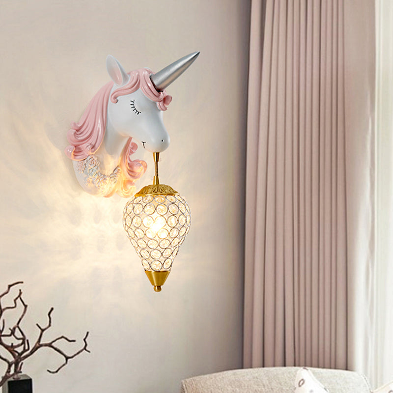 Hollowed out Wall Lamp Nordic Crystal Single Wall Light Fixture with Unicorn Decor Clearhalo 'Wall Lamps & Sconces' 'Wall Lights' Lighting' 2187614