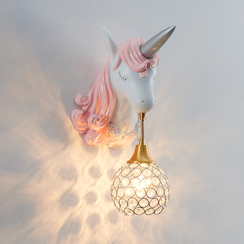 Hollowed out Wall Lamp Nordic Crystal Single Wall Light Fixture with Unicorn Decor Clearhalo 'Wall Lamps & Sconces' 'Wall Lights' Lighting' 2187617