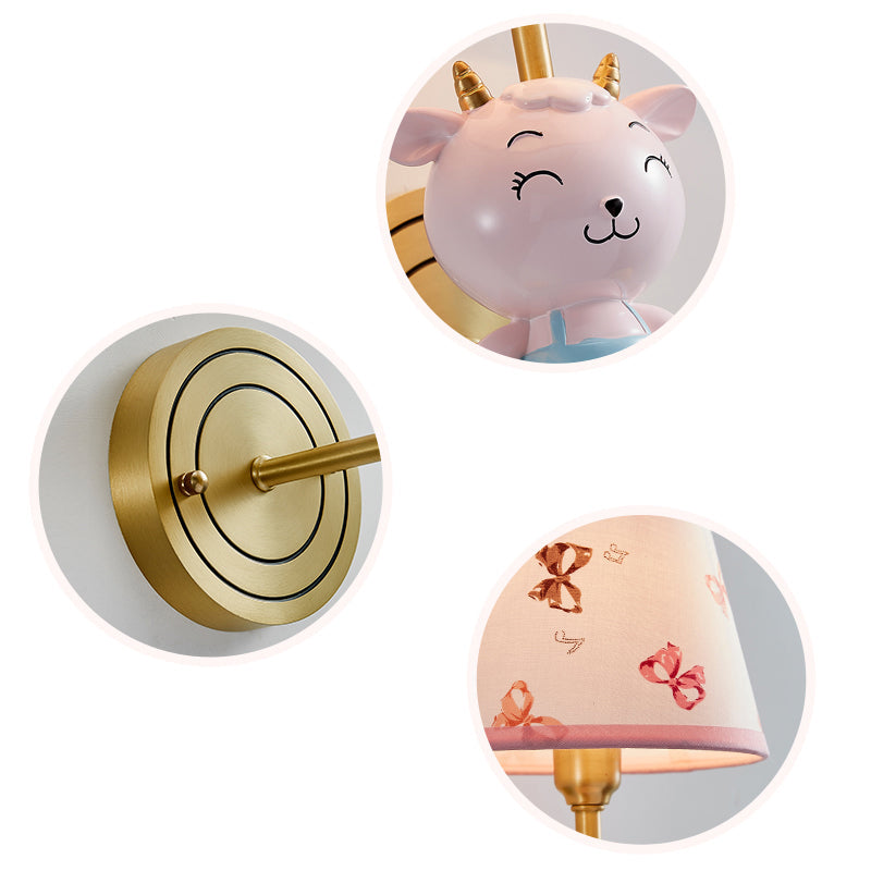 Empire Shade Fabric Wall Light Modern Pink Wall Light Fixture with Resin Sheep for Kids Bedroom Clearhalo 'Wall Lamps & Sconces' 'Wall Lights' Lighting' 2187629