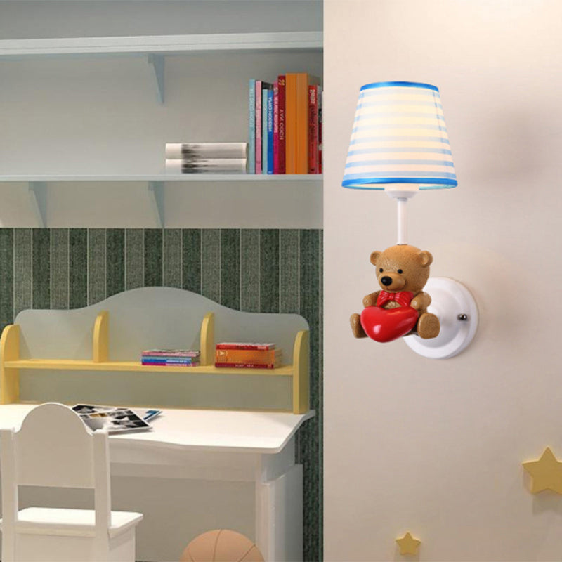 Animal Kids Bedside Wall Mount Light Resin Single Cartoon Wall Light Fixture with Empire Shade in Pink Clearhalo 'Wall Lamps & Sconces' 'Wall Lights' Lighting' 2187646