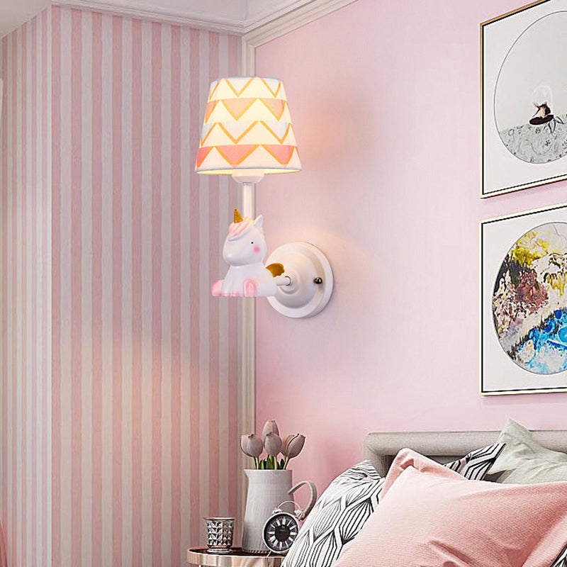 Animal Kids Bedside Wall Mount Light Resin Single Cartoon Wall Light Fixture with Empire Shade in Pink Clearhalo 'Wall Lamps & Sconces' 'Wall Lights' Lighting' 2187648