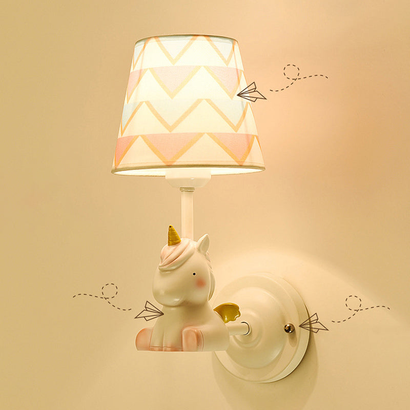 Animal Kids Bedside Wall Mount Light Resin Single Cartoon Wall Light Fixture with Empire Shade in Pink Clearhalo 'Wall Lamps & Sconces' 'Wall Lights' Lighting' 2187649