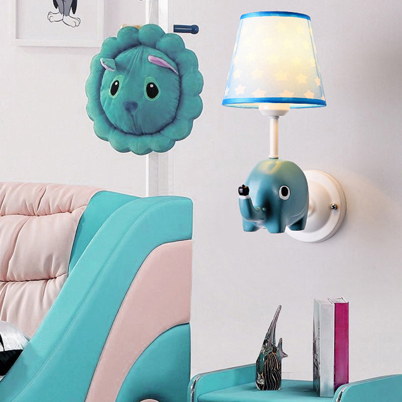 Animal Kids Bedside Wall Mount Light Resin Single Cartoon Wall Light Fixture with Empire Shade in Pink Clearhalo 'Wall Lamps & Sconces' 'Wall Lights' Lighting' 2187652