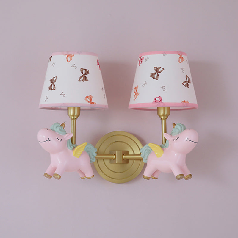 Patterned Fabric Tapered Wall Light Fixture Cartoon Wall Mounted Lamp with Decorative Unicorn Clearhalo 'Wall Lamps & Sconces' 'Wall Lights' Lighting' 2187692