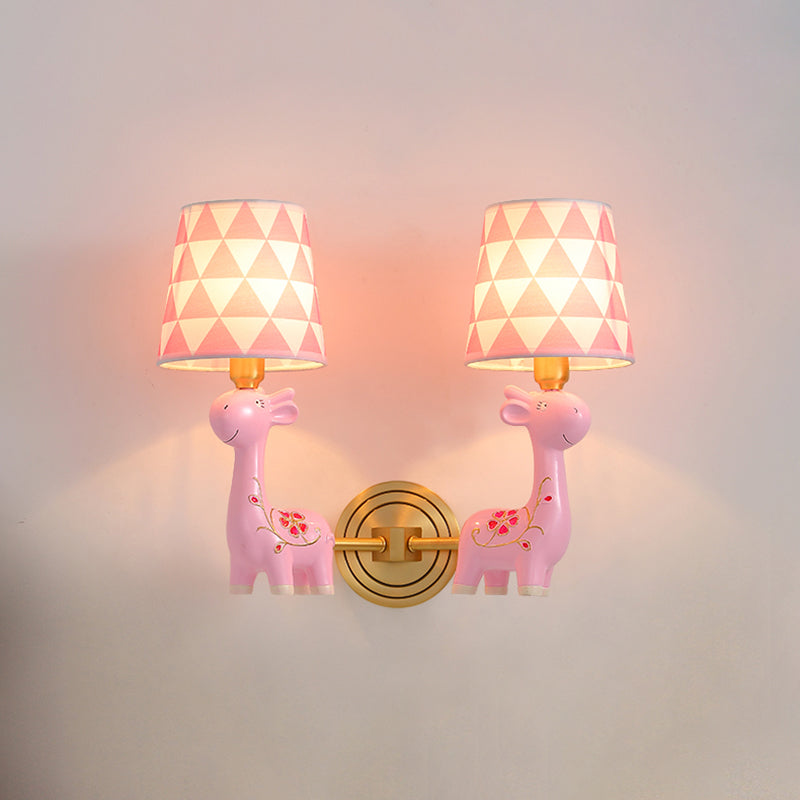 Giraffe Resin Wall Mount Light Kids Pink Wall Lighting with Patterned Fabric Shade Clearhalo 'Wall Lamps & Sconces' 'Wall Lights' Lighting' 2187701