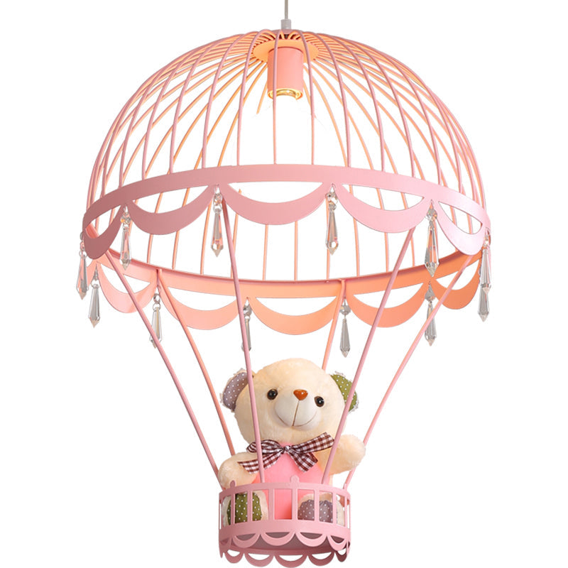 Hot Air Balloon Bedside Ceiling Light Metal Single Cartoon Hanging Lamp with Bear and Crystal Accent Clearhalo 'Ceiling Lights' 'Pendant Lights' 'Pendants' Lighting' 2187742