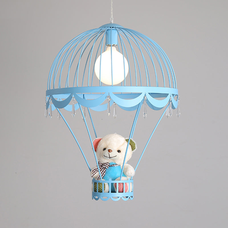 Hot Air Balloon Bedside Ceiling Light Metal Single Cartoon Hanging Lamp with Bear and Crystal Accent Clearhalo 'Ceiling Lights' 'Pendant Lights' 'Pendants' Lighting' 2187746