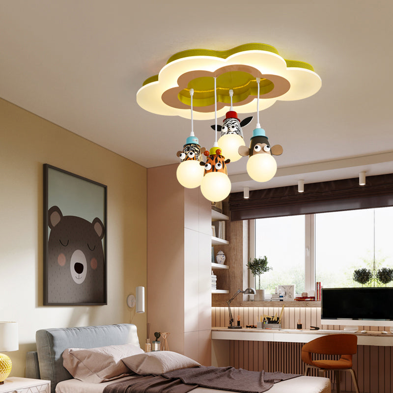 Metallic Animal Head Multi Ceiling Lamp Kids White Suspension Light with Cloud Shaped Canopy Clearhalo 'Ceiling Lights' 'Glass shade' 'Glass' 'Pendant Lights' 'Pendants' Lighting' 2187764