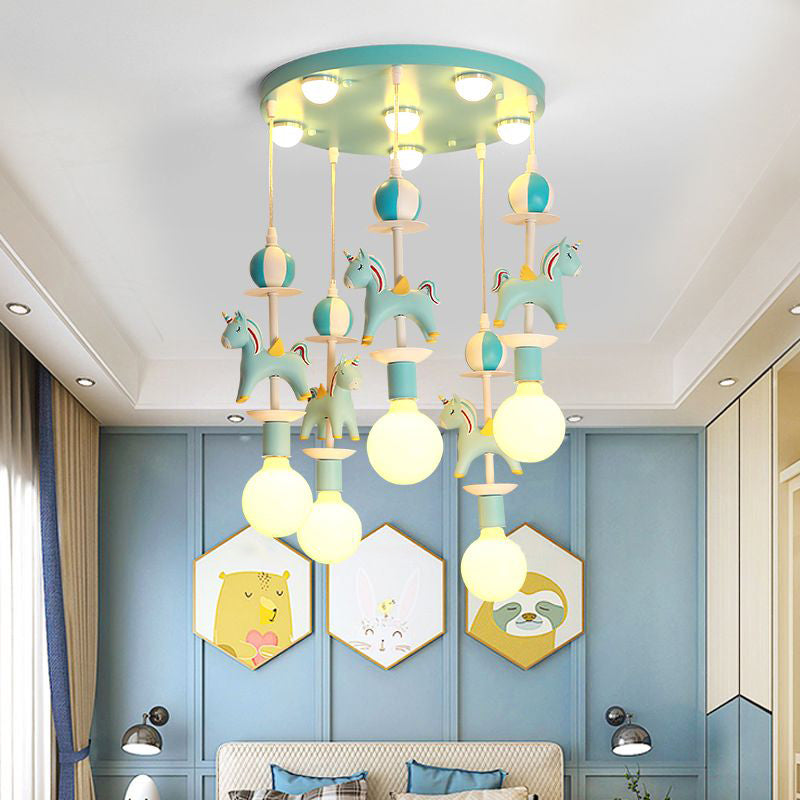 Rainbow Unicorn Nursery Pendant Ceiling Light Resin Kids Multi Lamp Pendant Light Clearhalo 'Ceiling Lights' 'Pendant Lights' 'Pendants' Lighting' 2187774