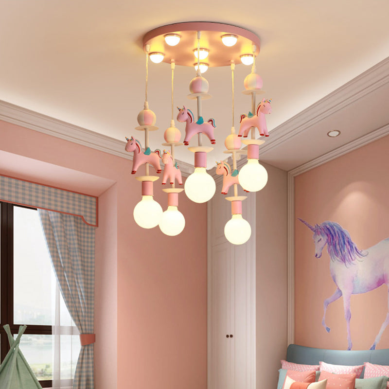 Rainbow Unicorn Nursery Pendant Ceiling Light Resin Kids Multi Lamp Pendant Light Clearhalo 'Ceiling Lights' 'Pendant Lights' 'Pendants' Lighting' 2187779