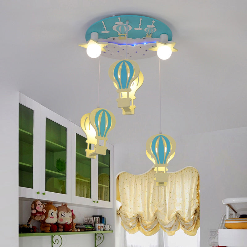 Wood Hot Air Balloon Hanging Pendant Light Kids 5 Bulbs Hanging Lighting for Bedroom Clearhalo 'Ceiling Lights' 'Pendant Lights' 'Pendants' Lighting' 2187832