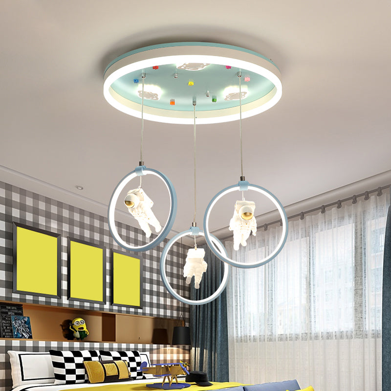 Ring Shaped Metallic Multi Ceiling Light Kids Style Light Green LED Suspension Lighting with Astronaut Decor Light Blue Clearhalo 'Ceiling Lights' 'Pendant Lights' 'Pendants' Lighting' 2187837_6e0a2104-6f3d-4a1c-8701-6b4ddde6e96c