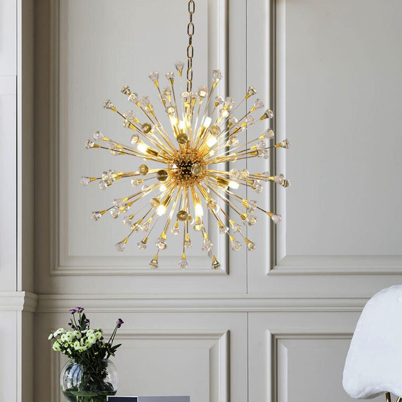 Urchin Chandelier Postmodern Metallic LED Golden Hanging Lamp with Crystal Accents Clearhalo 'Ceiling Lights' 'Chandeliers' 'Modern Chandeliers' 'Modern' Lighting' 219307