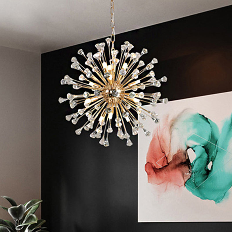 Urchin Chandelier Postmodern Metallic LED Golden Hanging Lamp with Crystal Accents Gold Clearhalo 'Ceiling Lights' 'Chandeliers' 'Modern Chandeliers' 'Modern' Lighting' 219308