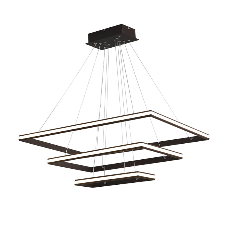 Tiered Rectangular Chandelier Light Modern Acrylic 3-Light Black/White LED Ceiling Light Fixture in White/Warm Light Clearhalo 'Ceiling Lights' 'Chandeliers' 'Modern Chandeliers' 'Modern' Lighting' 219377