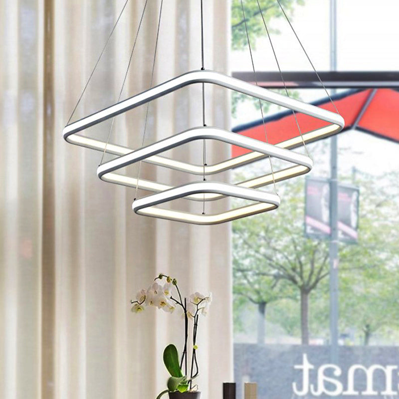 White Acrylic Hanging Chandelier Simple Layered Square LED Ceiling Pendant in White/Warm Light White Clearhalo 'Ceiling Lights' 'Chandeliers' 'Modern Chandeliers' 'Modern' Lighting' 219398