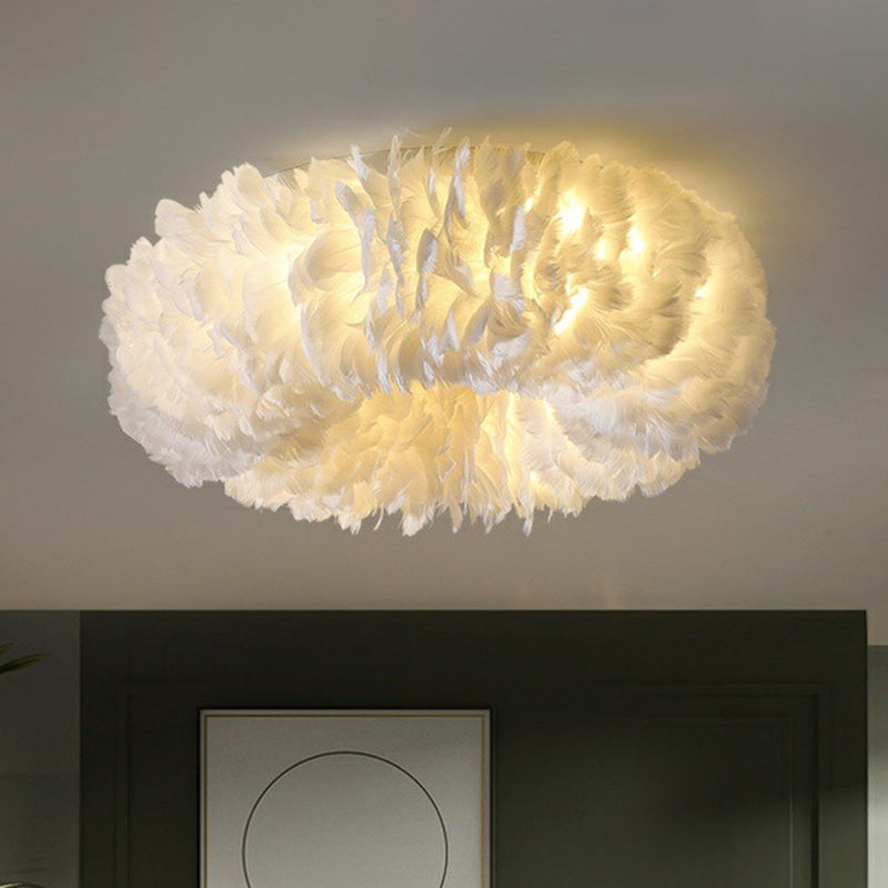 Doughnut Shaped Feather Flush Mount Minimalistic White Flushmount Ceiling Light for Bedroom Clearhalo 'Ceiling Lights' 'Close To Ceiling Lights' 'Close to ceiling' 'Flush mount' Lighting' 2196945