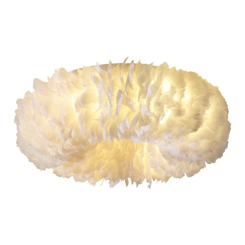 Doughnut Shaped Feather Flush Mount Minimalistic White Flushmount Ceiling Light for Bedroom Clearhalo 'Ceiling Lights' 'Close To Ceiling Lights' 'Close to ceiling' 'Flush mount' Lighting' 2196947