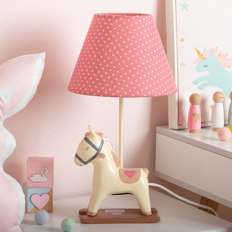 Kids Style Horse Nightstand Lamp Resin Single-Bulb Bedroom Table Light with Tapered Fabric Shade Yellow Clearhalo 'Lamps' 'Table Lamps' Lighting' 2197047