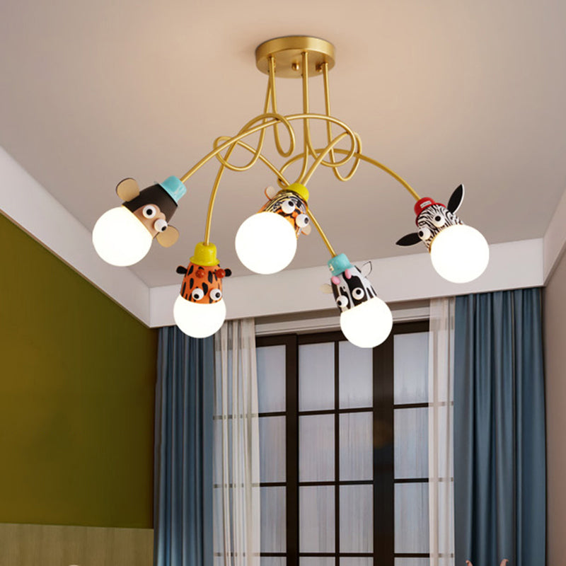 Animal Head Semi Flush Kids Metallic Kindergarten Flush Ceiling Light Fixture in Gold Clearhalo 'Ceiling Lights' 'Close To Ceiling Lights' 'Close to ceiling' 'Semi-flushmount' Lighting' 2197111