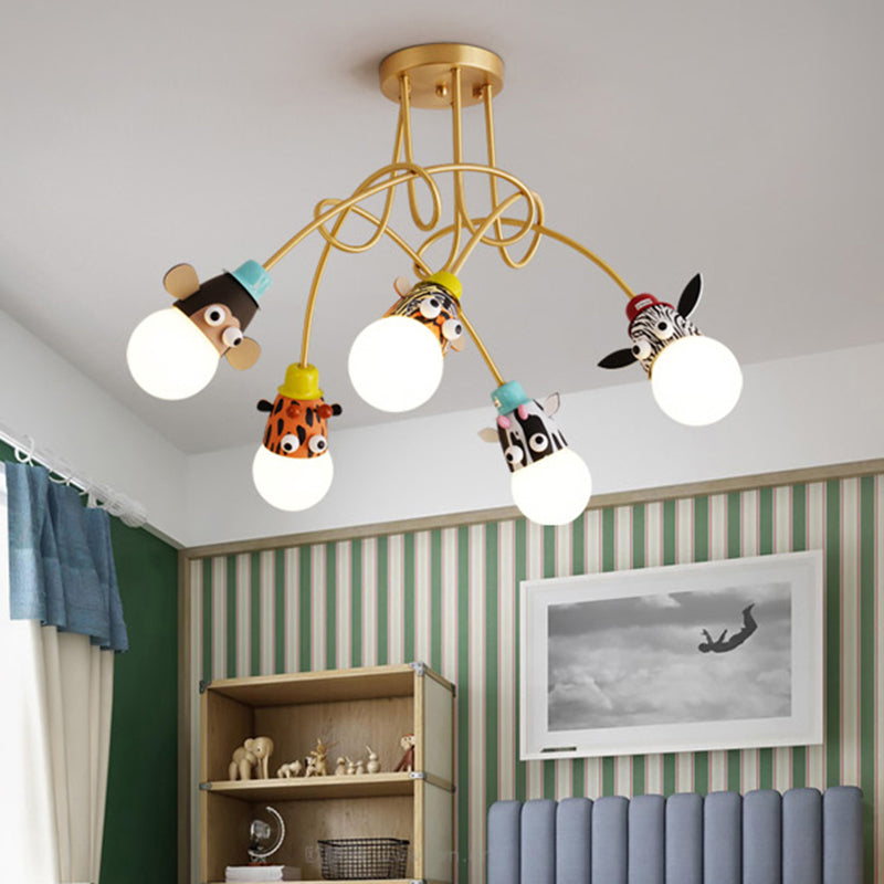 Animal Head Semi Flush Kids Metallic Kindergarten Flush Ceiling Light Fixture in Gold Clearhalo 'Ceiling Lights' 'Close To Ceiling Lights' 'Close to ceiling' 'Semi-flushmount' Lighting' 2197113