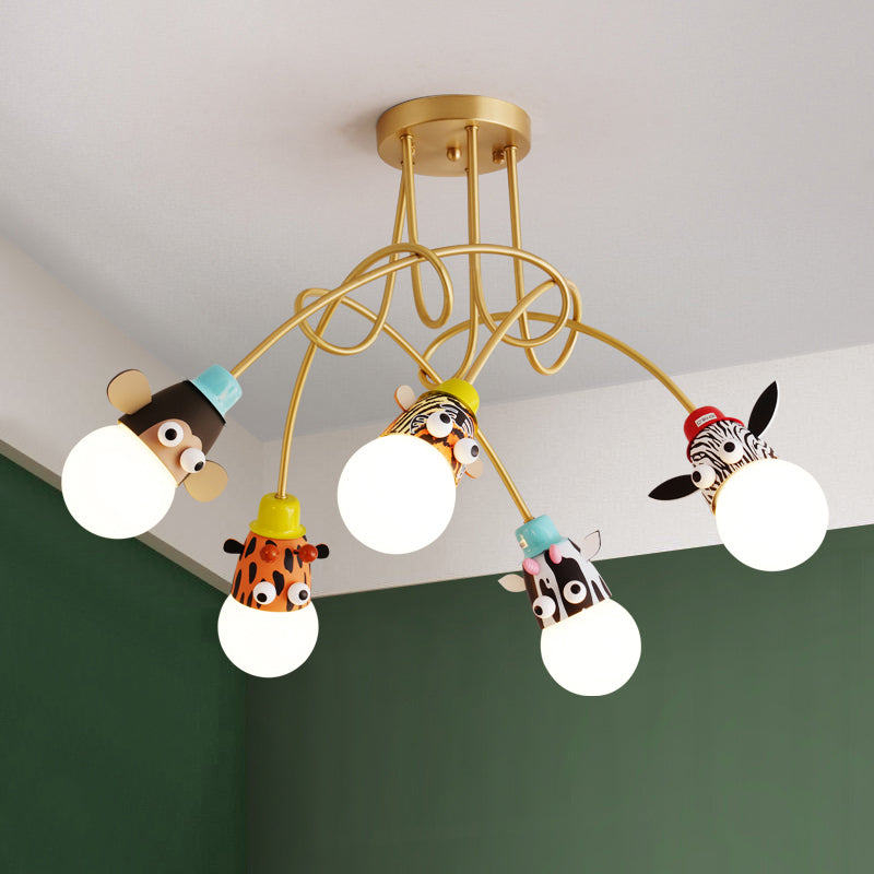 Animal Head Semi Flush Kids Metallic Kindergarten Flush Ceiling Light Fixture in Gold Clearhalo 'Ceiling Lights' 'Close To Ceiling Lights' 'Close to ceiling' 'Semi-flushmount' Lighting' 2197114