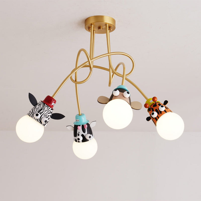 Animal Head Semi Flush Kids Metallic Kindergarten Flush Ceiling Light Fixture in Gold 4 Gold Clearhalo 'Ceiling Lights' 'Close To Ceiling Lights' 'Close to ceiling' 'Semi-flushmount' Lighting' 2197116