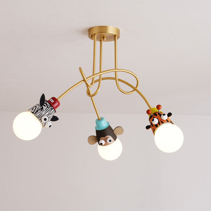 Animal Head Semi Flush Kids Metallic Kindergarten Flush Ceiling Light Fixture in Gold 3 Gold Clearhalo 'Ceiling Lights' 'Close To Ceiling Lights' 'Close to ceiling' 'Semi-flushmount' Lighting' 2197117