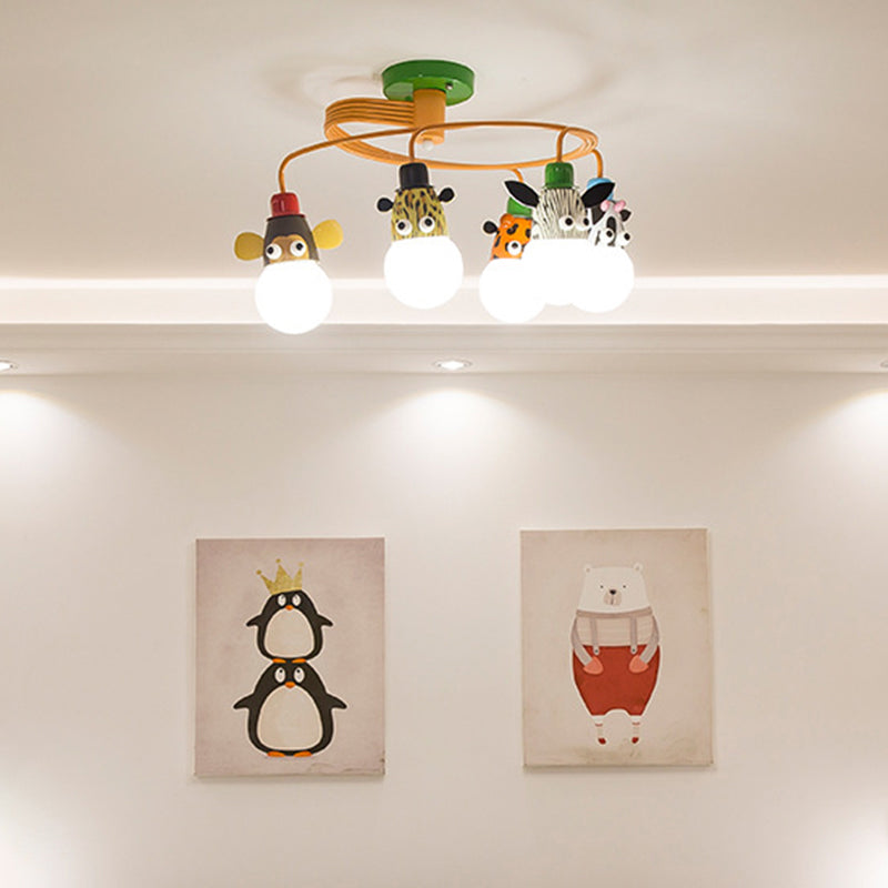 Animal Socket Metallic Semi Flush Mount Kids Orange Ceiling Mounted Light for Kindergarten 5 Orange Clearhalo 'Ceiling Lights' 'Close To Ceiling Lights' 'Close to ceiling' 'Semi-flushmount' Lighting' 2197123