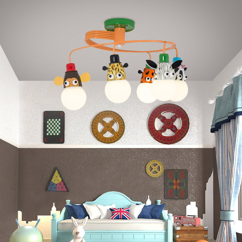 Animal Socket Metallic Semi Flush Mount Kids Orange Ceiling Mounted Light for Kindergarten Clearhalo 'Ceiling Lights' 'Close To Ceiling Lights' 'Close to ceiling' 'Semi-flushmount' Lighting' 2197124