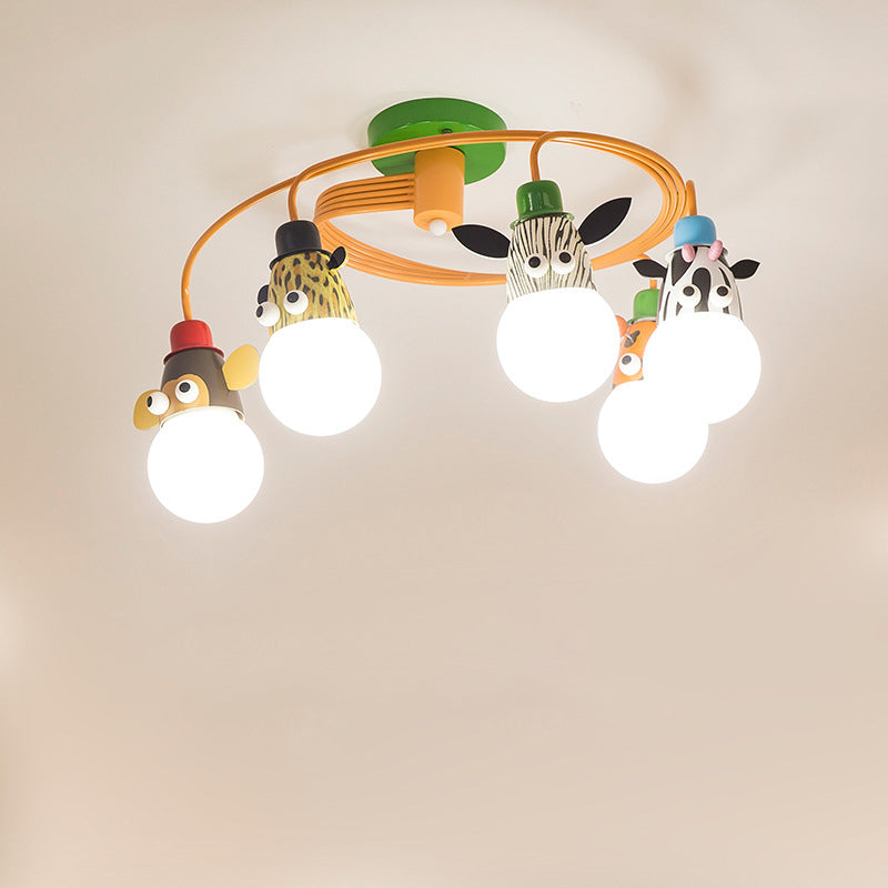 Animal Socket Metallic Semi Flush Mount Kids Orange Ceiling Mounted Light for Kindergarten Clearhalo 'Ceiling Lights' 'Close To Ceiling Lights' 'Close to ceiling' 'Semi-flushmount' Lighting' 2197125