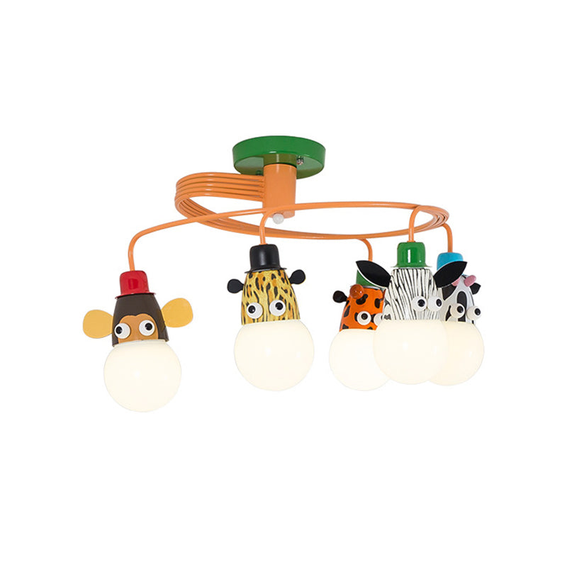 Animal Socket Metallic Semi Flush Mount Kids Orange Ceiling Mounted Light for Kindergarten Clearhalo 'Ceiling Lights' 'Close To Ceiling Lights' 'Close to ceiling' 'Semi-flushmount' Lighting' 2197126