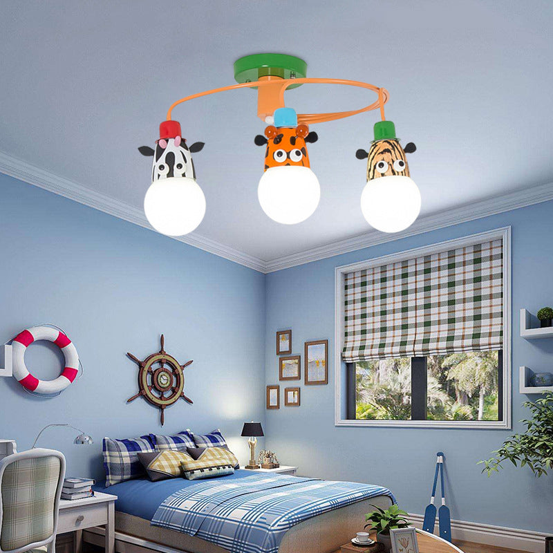 Animal Socket Metallic Semi Flush Mount Kids Orange Ceiling Mounted Light for Kindergarten 3 Orange Clearhalo 'Ceiling Lights' 'Close To Ceiling Lights' 'Close to ceiling' 'Semi-flushmount' Lighting' 2197127