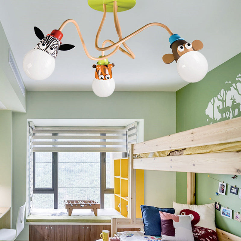 Yellow Octopus Flush Mount Light Cartoon Metal Semi Flush Ceiling Light with Animal Socket 3 Yellow Clearhalo 'Ceiling Lights' 'Close To Ceiling Lights' 'Close to ceiling' 'Semi-flushmount' Lighting' 2197128