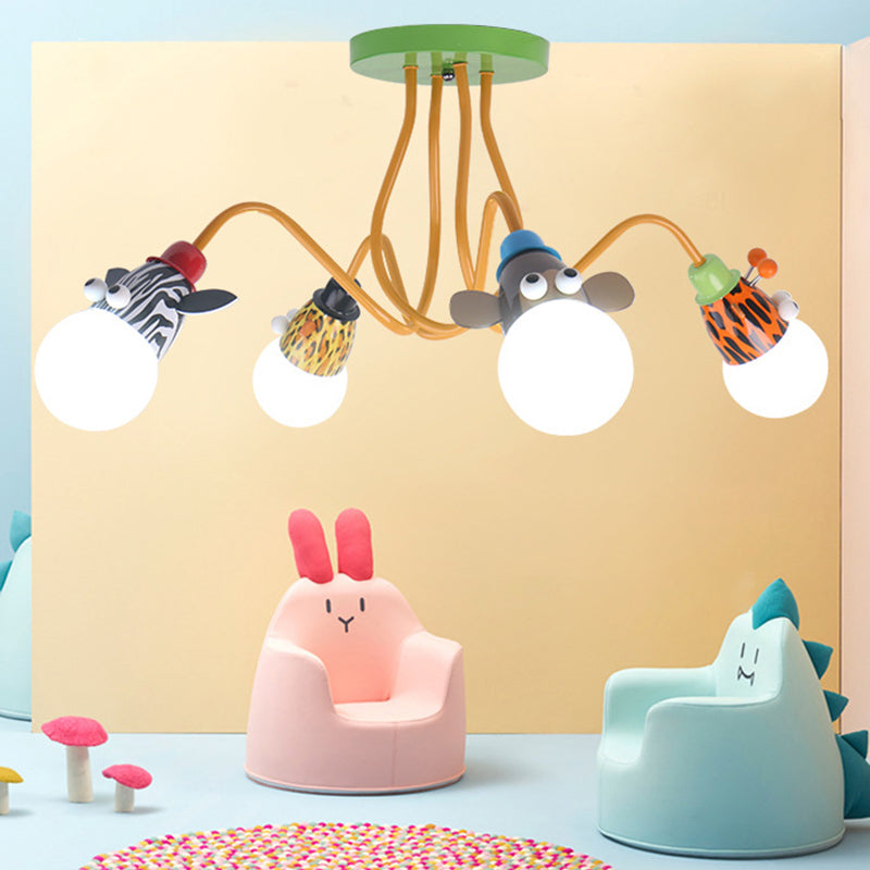 Yellow Octopus Flush Mount Light Cartoon Metal Semi Flush Ceiling Light with Animal Socket 4 Yellow Clearhalo 'Ceiling Lights' 'Close To Ceiling Lights' 'Close to ceiling' 'Semi-flushmount' Lighting' 2197130