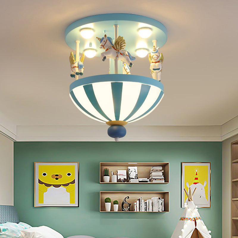 Merry-Go-Round Child Room Ceiling Light Resin 4 Heads Semi Flush Light Fixture with Unicorn Decor Clearhalo 'Ceiling Lights' 'Close To Ceiling Lights' 'Close to ceiling' 'Semi-flushmount' Lighting' 2197147