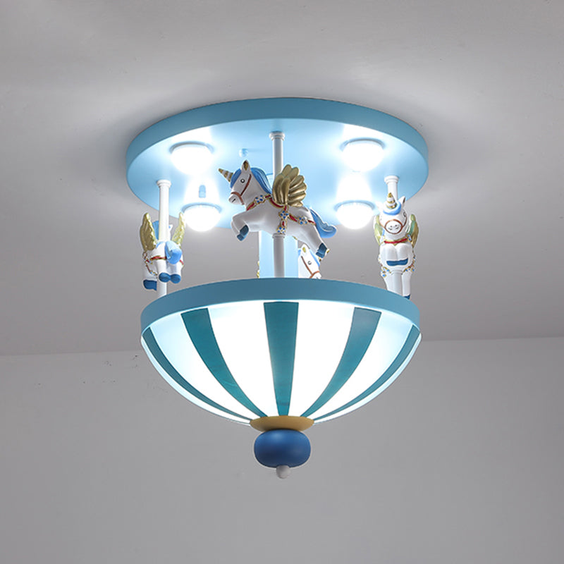 Merry-Go-Round Child Room Ceiling Light Resin 4 Heads Semi Flush Light Fixture with Unicorn Decor Clearhalo 'Ceiling Lights' 'Close To Ceiling Lights' 'Close to ceiling' 'Semi-flushmount' Lighting' 2197149