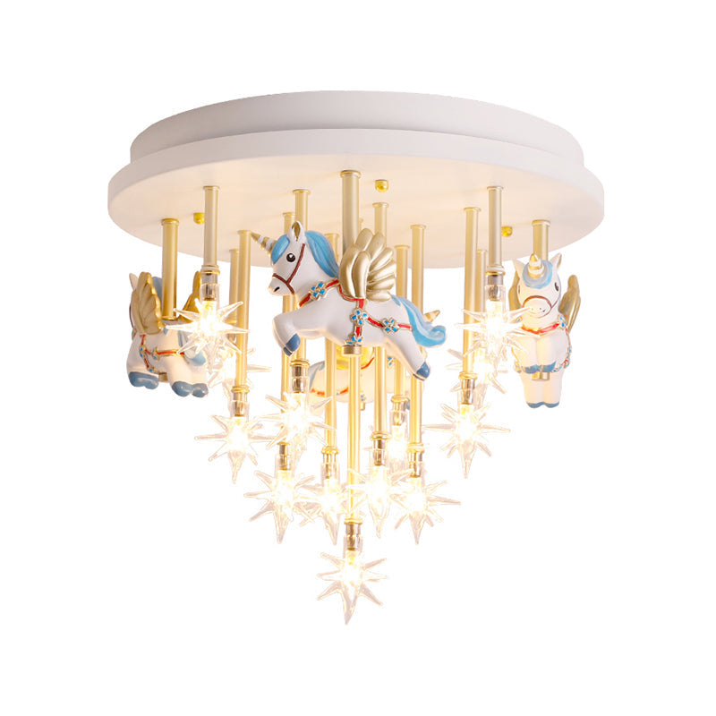 Star Ceiling Light Cartoon Clear Glass 13 Heads Kindergarten Semi Flush Light Fixture with Resin Unicorn Clearhalo 'Ceiling Lights' 'Close To Ceiling Lights' 'Close to ceiling' 'Semi-flushmount' Lighting' 2197177