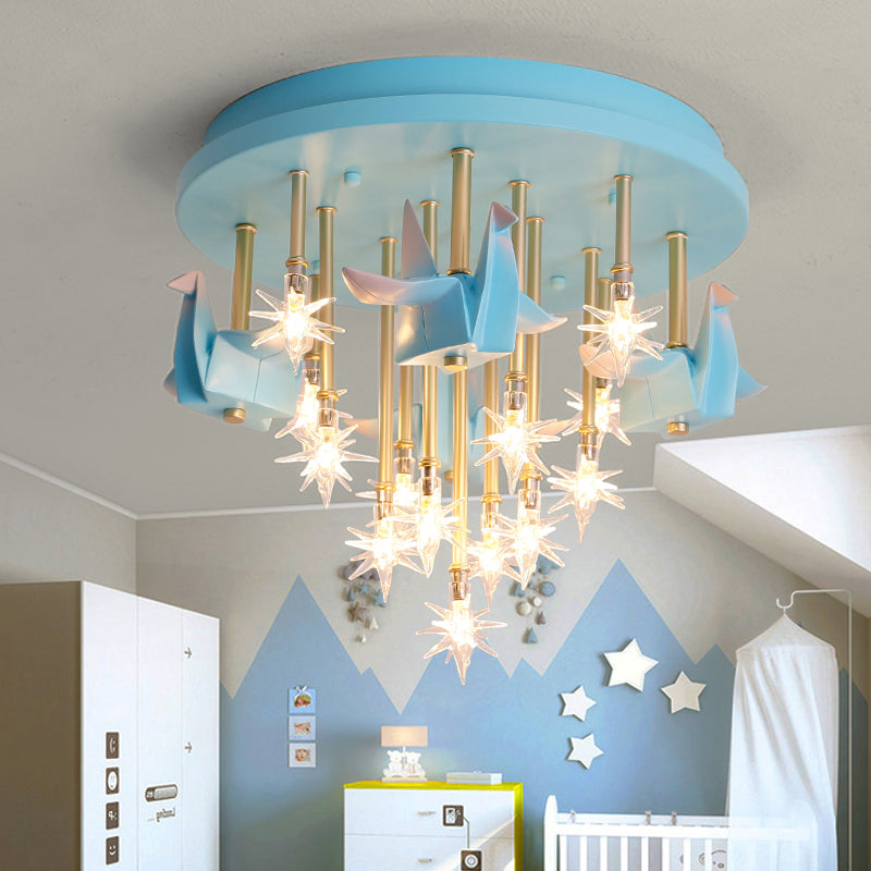 Star Ceiling Light Cartoon Clear Glass 13 Heads Kindergarten Semi Flush Light Fixture with Resin Unicorn Blue B Clearhalo 'Ceiling Lights' 'Close To Ceiling Lights' 'Close to ceiling' 'Semi-flushmount' Lighting' 2197178