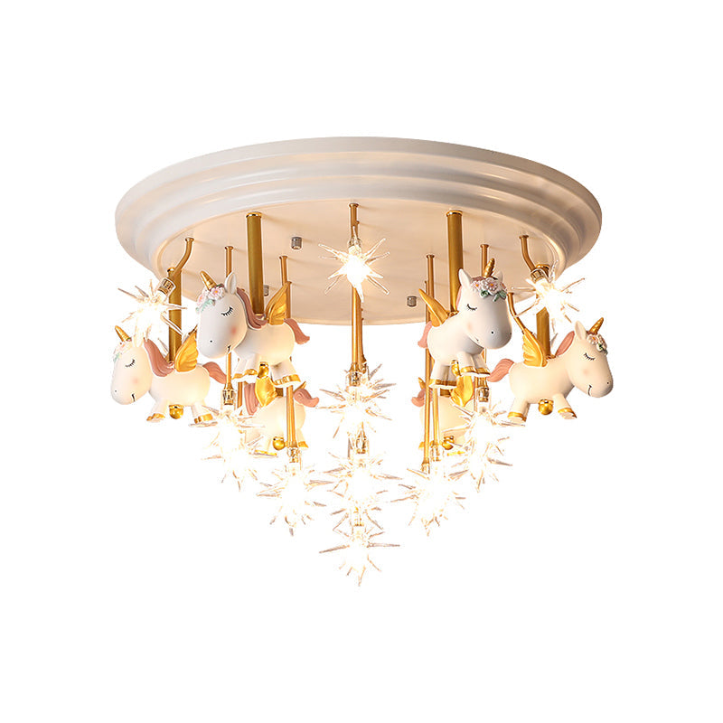 Resin Unicorn LED Semi Flush Nursery Flush Ceiling Light Fixture with Clear Glass Shade Clearhalo 'Ceiling Lights' 'Close To Ceiling Lights' 'Close to ceiling' 'Semi-flushmount' Lighting' 2197185