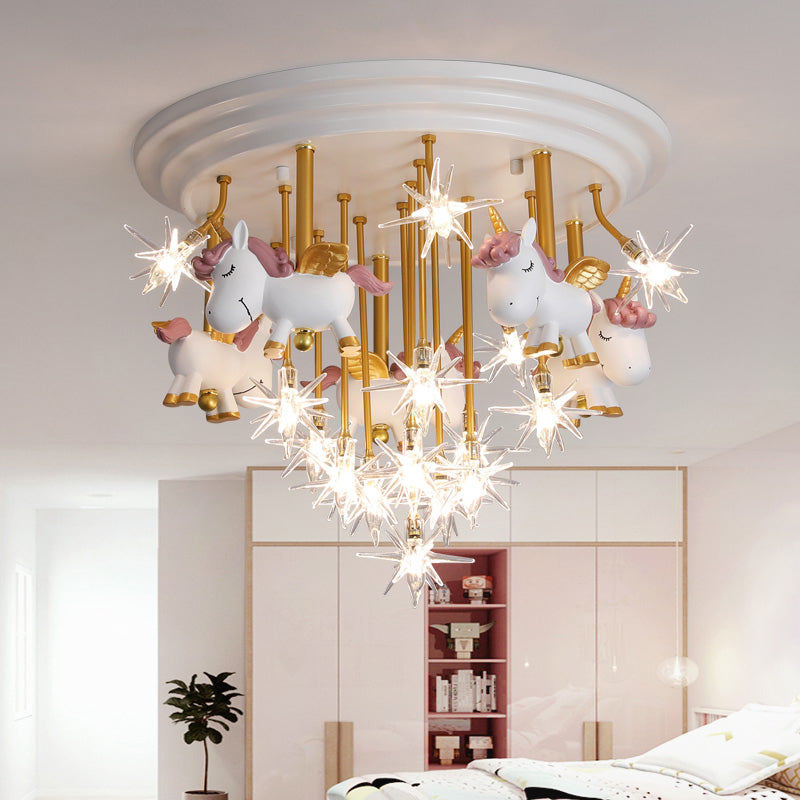 Flying Unicorn Kindergarten Semi Flush Mount Resin Kids LED Ceiling Mounted Lighting Clearhalo 'Ceiling Lights' 'Close To Ceiling Lights' 'Close to ceiling' 'Semi-flushmount' Lighting' 2197190