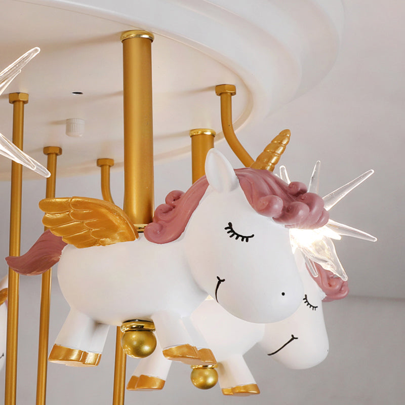 Flying Unicorn Kindergarten Semi Flush Mount Resin Kids LED Ceiling Mounted Lighting Clearhalo 'Ceiling Lights' 'Close To Ceiling Lights' 'Close to ceiling' 'Semi-flushmount' Lighting' 2197192