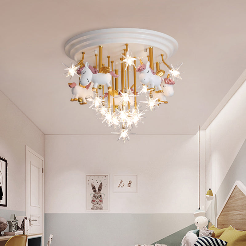 Flying Unicorn Kindergarten Semi Flush Mount Resin Kids LED Ceiling Mounted Lighting 16 White Clearhalo 'Ceiling Lights' 'Close To Ceiling Lights' 'Close to ceiling' 'Semi-flushmount' Lighting' 2197193