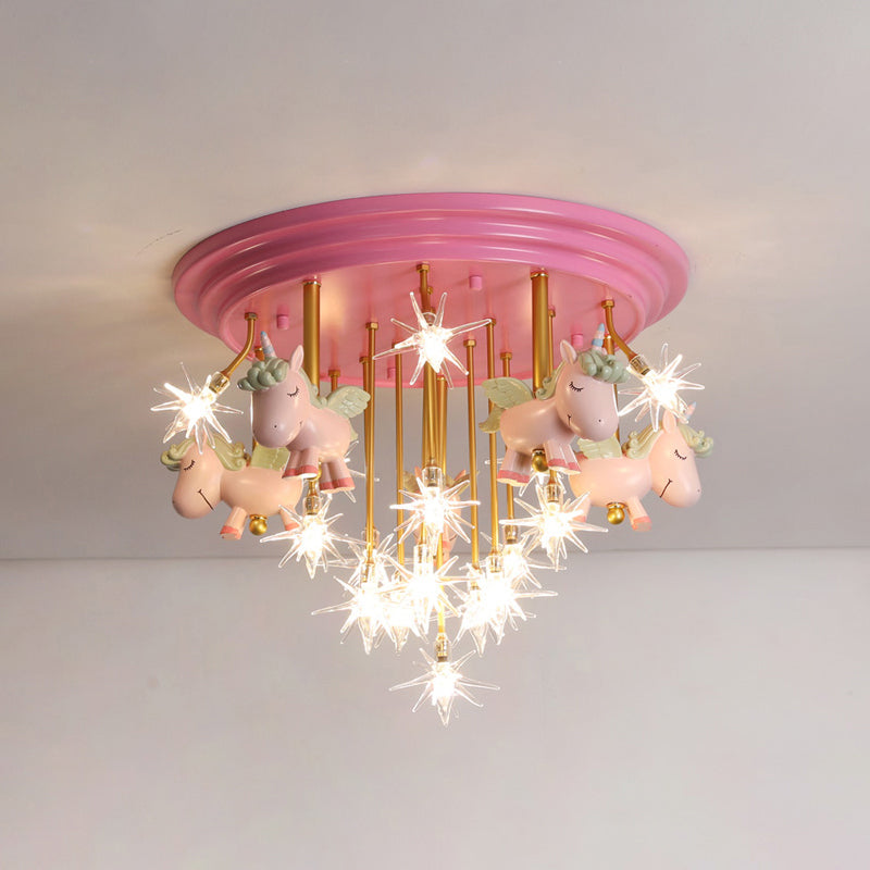 Flying Unicorn Kindergarten Semi Flush Mount Resin Kids LED Ceiling Mounted Lighting 16 Pink Clearhalo 'Ceiling Lights' 'Close To Ceiling Lights' 'Close to ceiling' 'Semi-flushmount' Lighting' 2197194