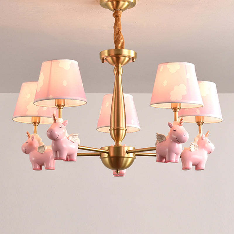 Kids Style Bucket Suspension Light Fabric Child Room Chandelier Light with Resin Unicorn Clearhalo 'Ceiling Lights' 'Chandeliers' Lighting' options 2197345