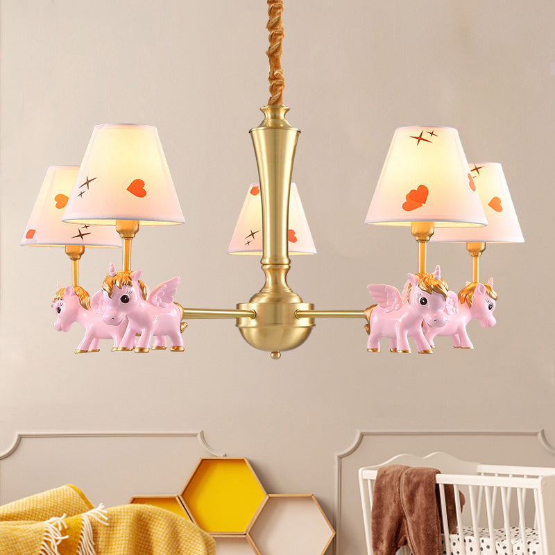 Heart Pattern Chandelier Lighting Kids Fabric Bedroom Pendant Light with Decorative Unicorn Clearhalo 'Ceiling Lights' 'Chandeliers' Lighting' options 2197348